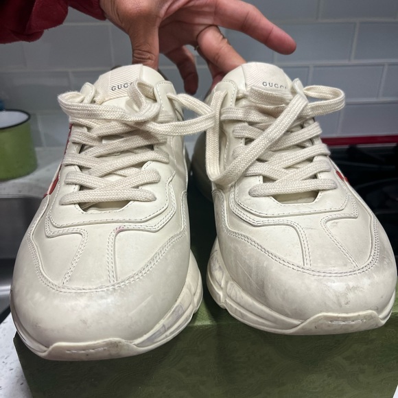 Gucci White Rhyton Leather Sneakers Gucci Rhyton Red Mouth Lips Tongue Shoes - Picture 12 of 16